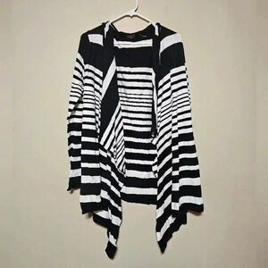 Cyrus Black & White Striped Open Front Hooded Cardigan Sweater Women's Size M